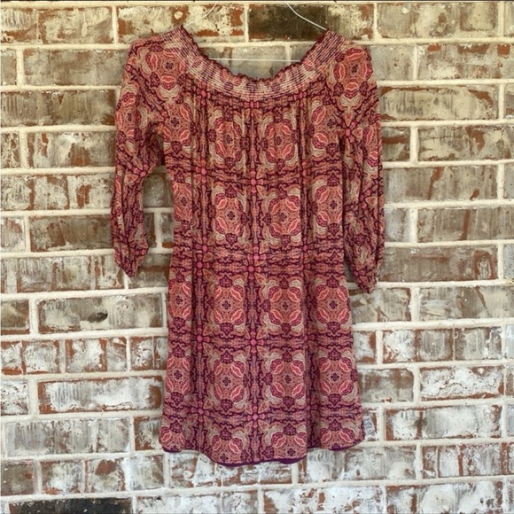 Sanctuary Burgundy and Pink Floral Peasant Neck Tunic Blouse - Picture 9 of 11